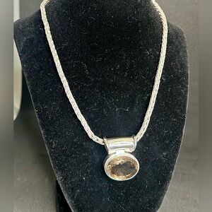 LORI BONN Vintage Smoky Quartz Sterling Silver Byzantine Chain Pendant Necklace